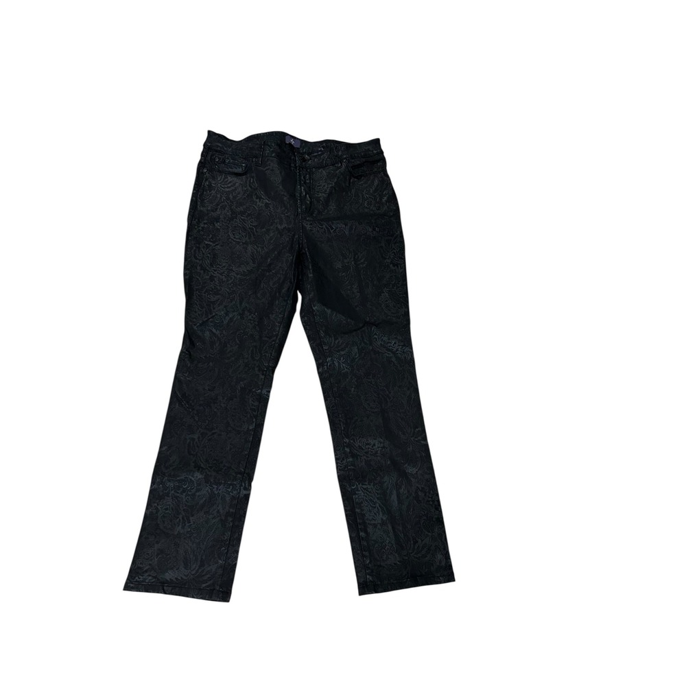 Stunning NYDJ‎ Black Damask
Floral Skinny Slimming pants Dark black jeans sz 14